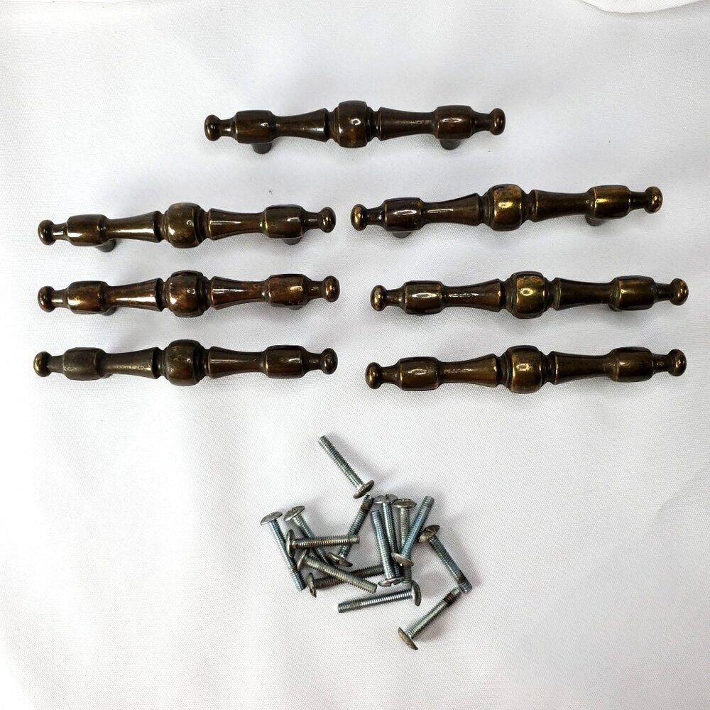 7 Vintage Brass Drawer Pulls Handles With Screws 3" Center Hole Spacing